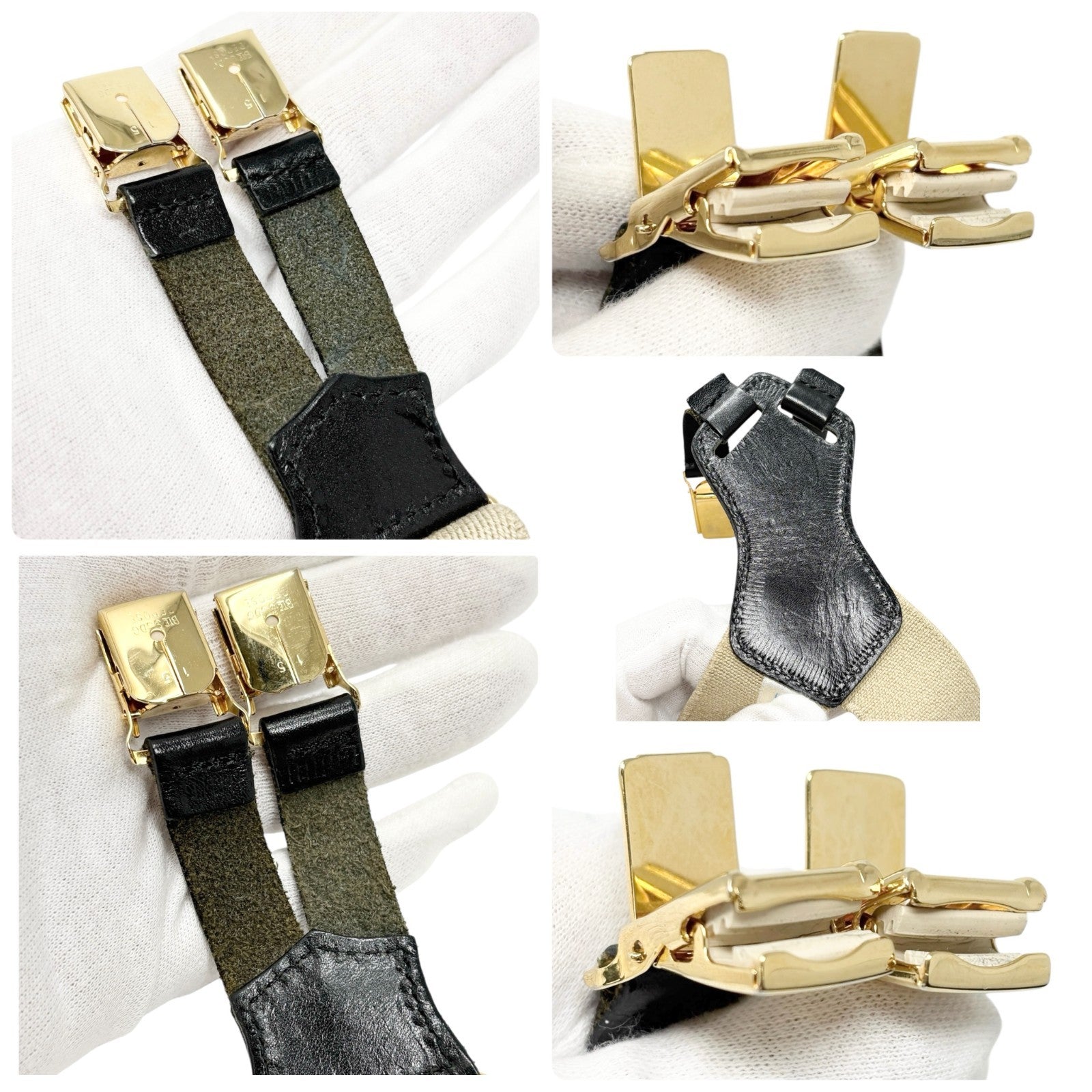 CHANEL Vintage 1994 CC Logo Letter Suspender Belt Beige Black Cotton Leather