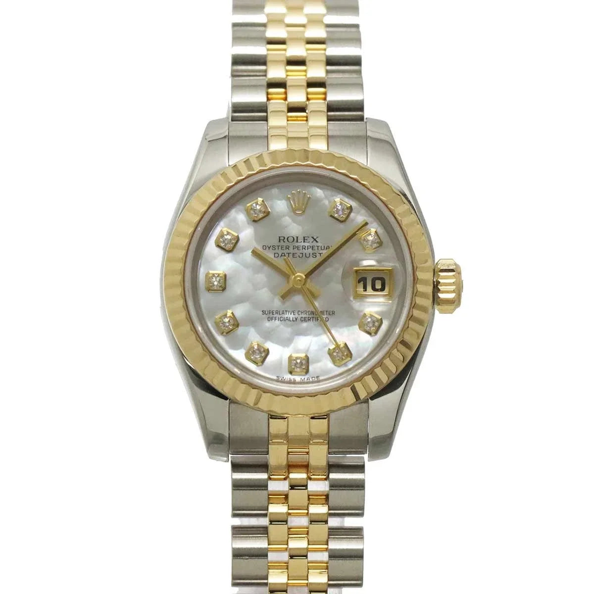 ROLEX Datejust 179173NG Serial D 750 YG 10P Diamond White Shell Dial 90323285