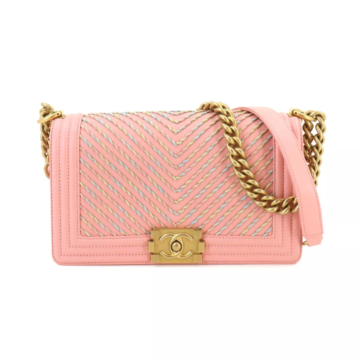 CHANEL BOY CHANEL Chain Shoulder Bag Leather Pink A67086 Vstitch 90253268