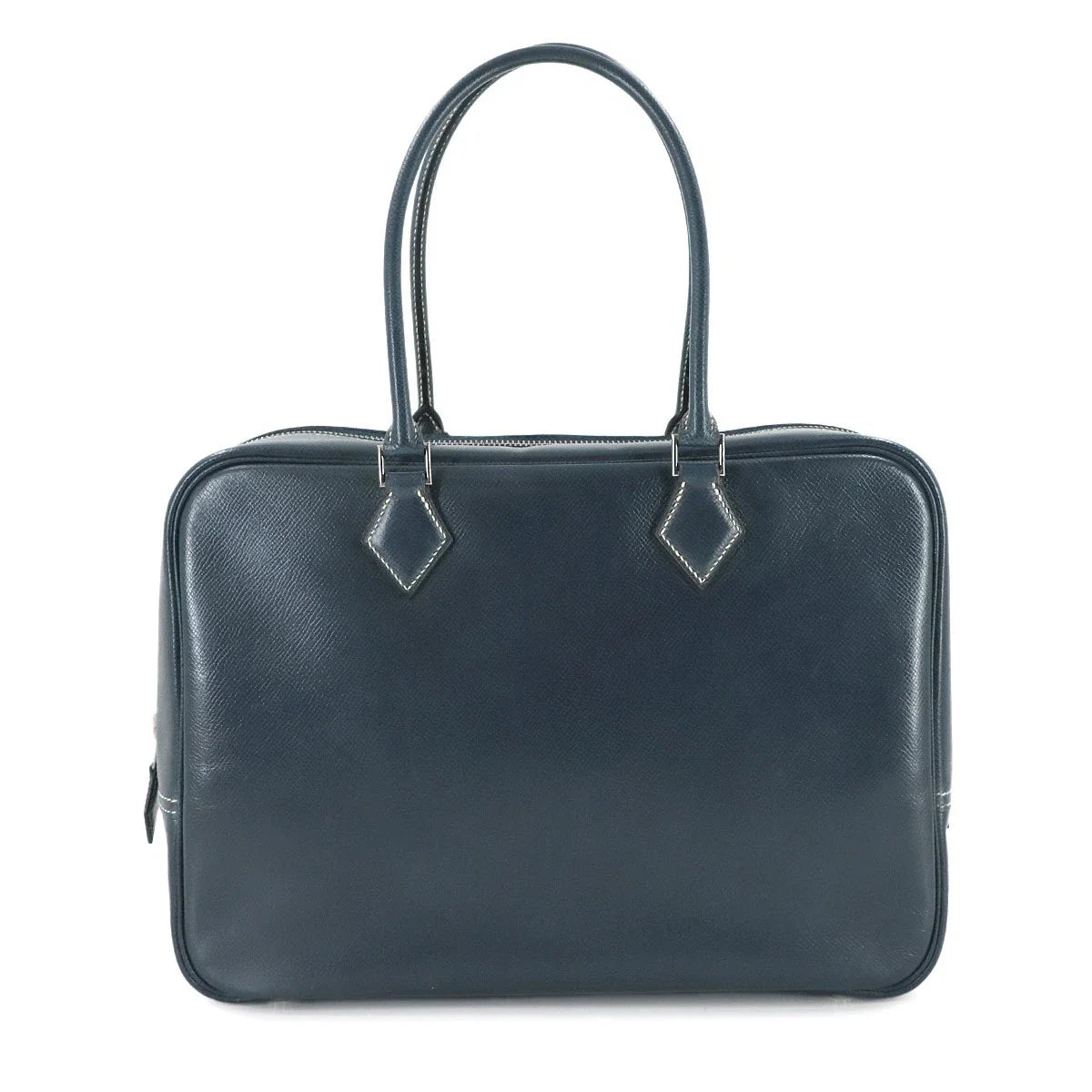 HERMES Plume 32 Hand Bag Lisse Leather Navy Purse 90309305