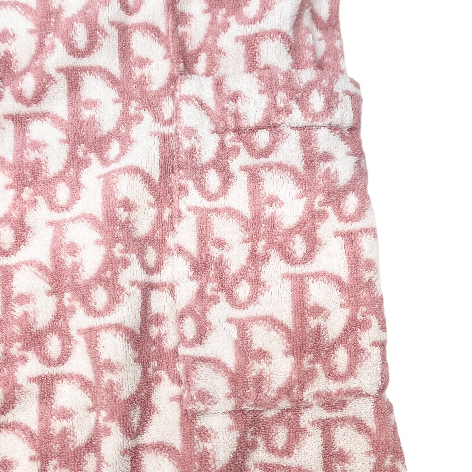 Dior Vintage Trotter Monogram Bath Robe Terry Cloth Pink White Cotton