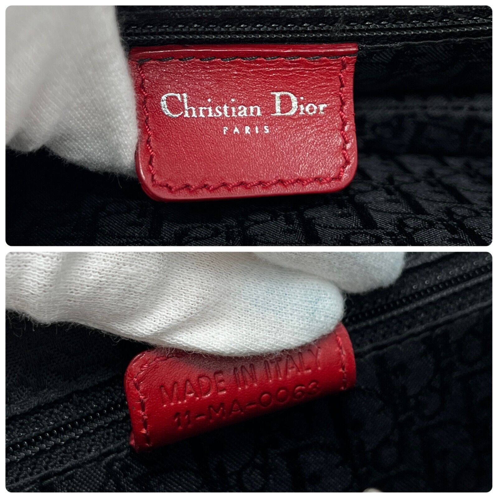 Christian Dior Vintage Logo Bondage Top Handle Bag Red Silver Leather