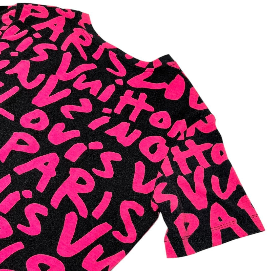 LOUIS VUITTON Vintage LV Logo Graffiti Print T-shirt Top #M Black Pink Cotton