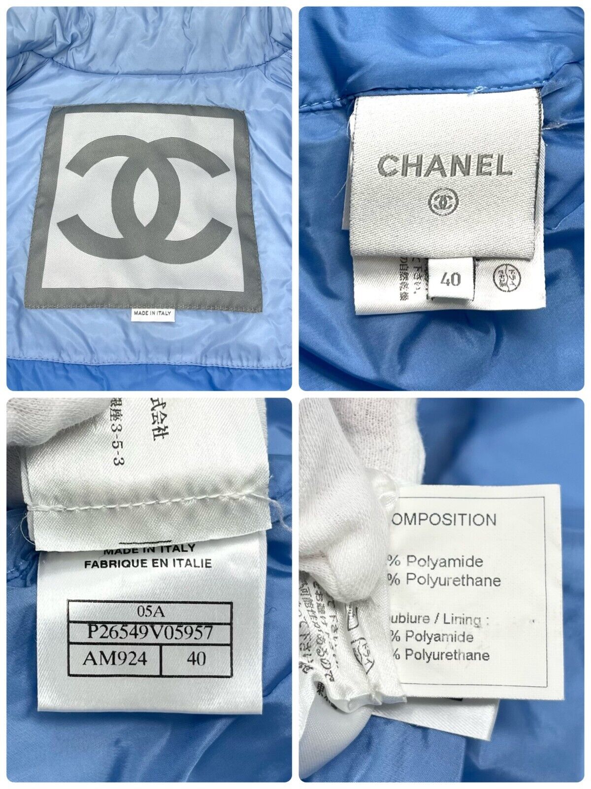 CHANEL Sport Vintage 05A Coco Mark Logo Puffer Jacket #40 Light Blue