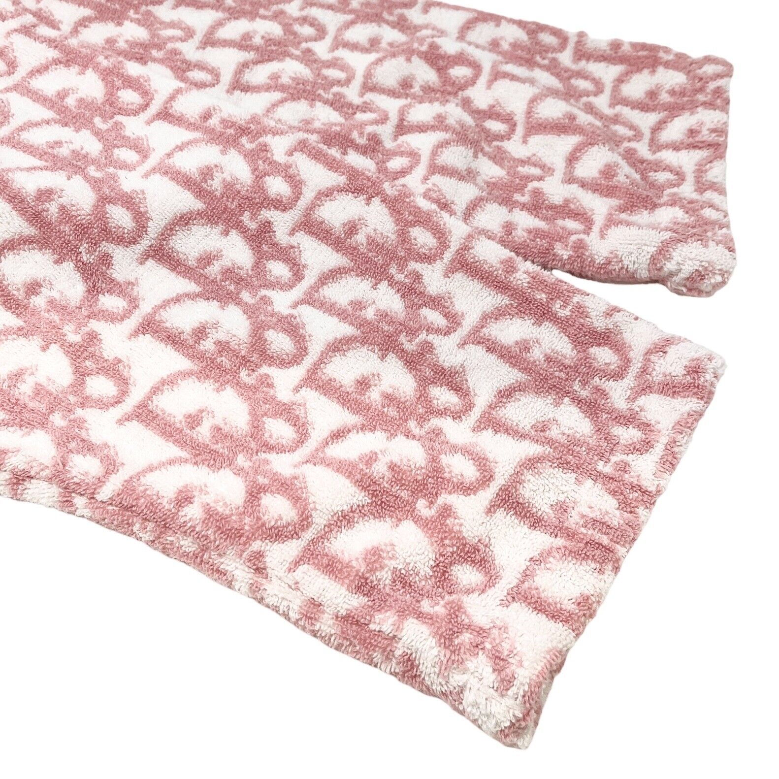 Dior Vintage Trotter Monogram Bath Robe Terry Cloth Pink White Cotton