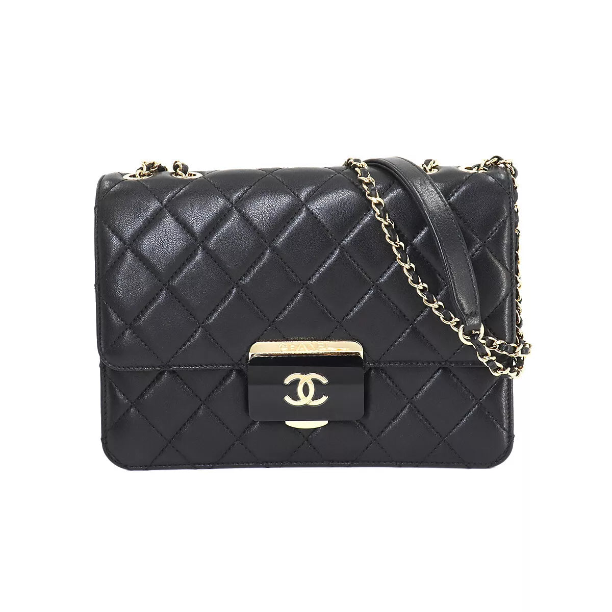 CHANEL Beauty Lock Chain Shoulder Bag Leather Black A93222 Matelasse 90240273