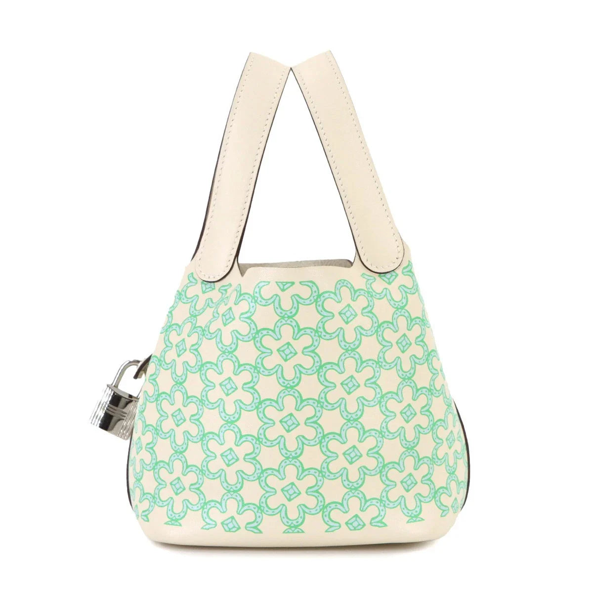 HERMES Picotin Lock Micro Lucky Daisy Hand Bag Swift Nata Vert Blanc 90325372