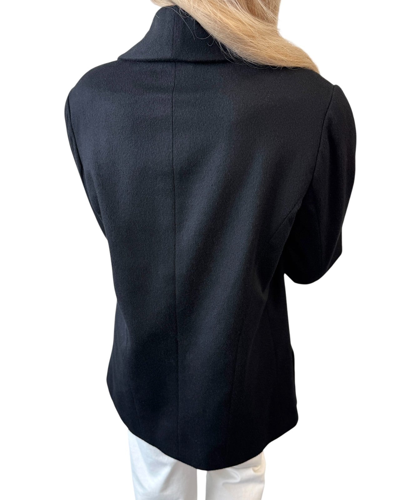 CHANEL Vintage CC Mark Logo Jacket #38 Button Pocket Black Gold Cashmere