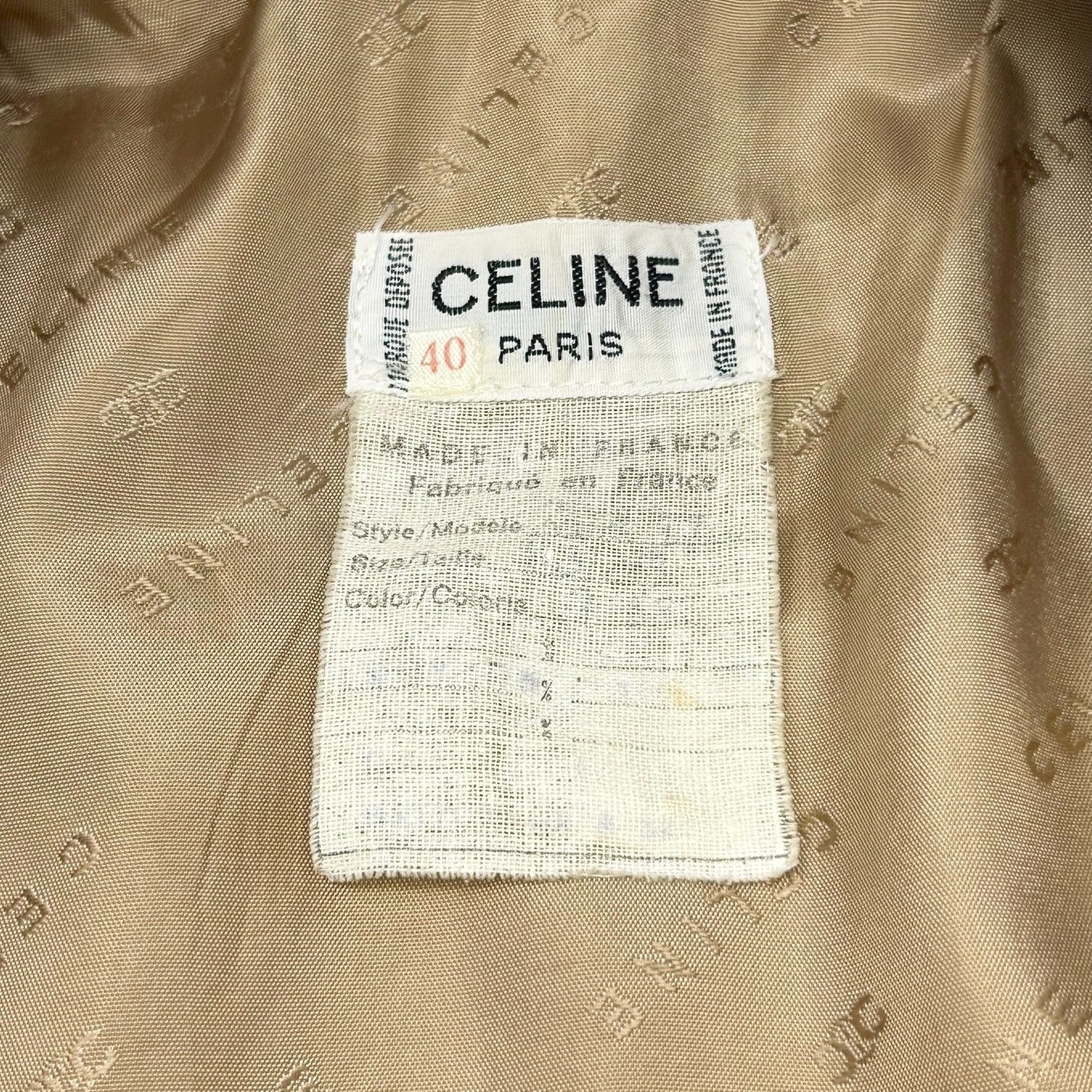 CELINE Vintage Logo Trench Coat #40 Light Brown Gold Cotton Button Stitch
