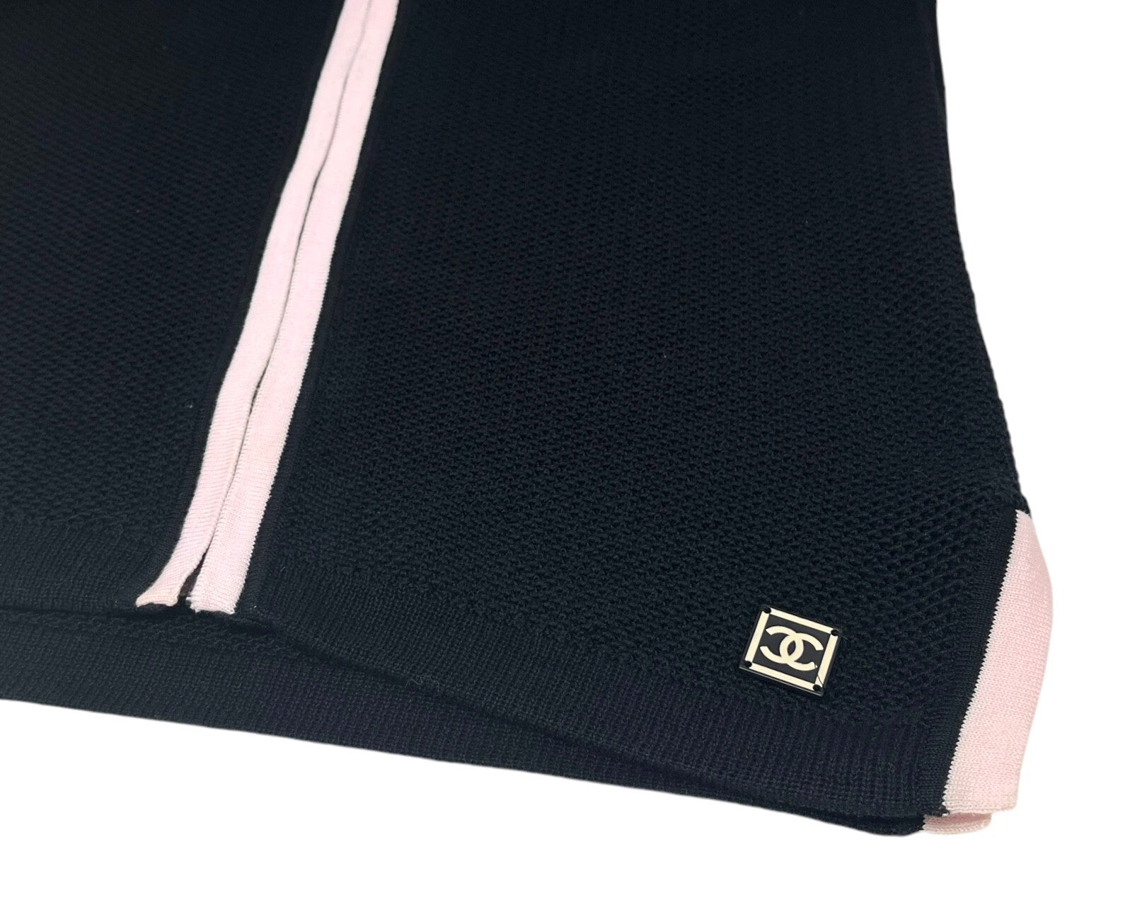 CHANEL Sport Vintage 03P CC Logo Mesh Zip Top #38 Knit Cardigan Black RankAB+