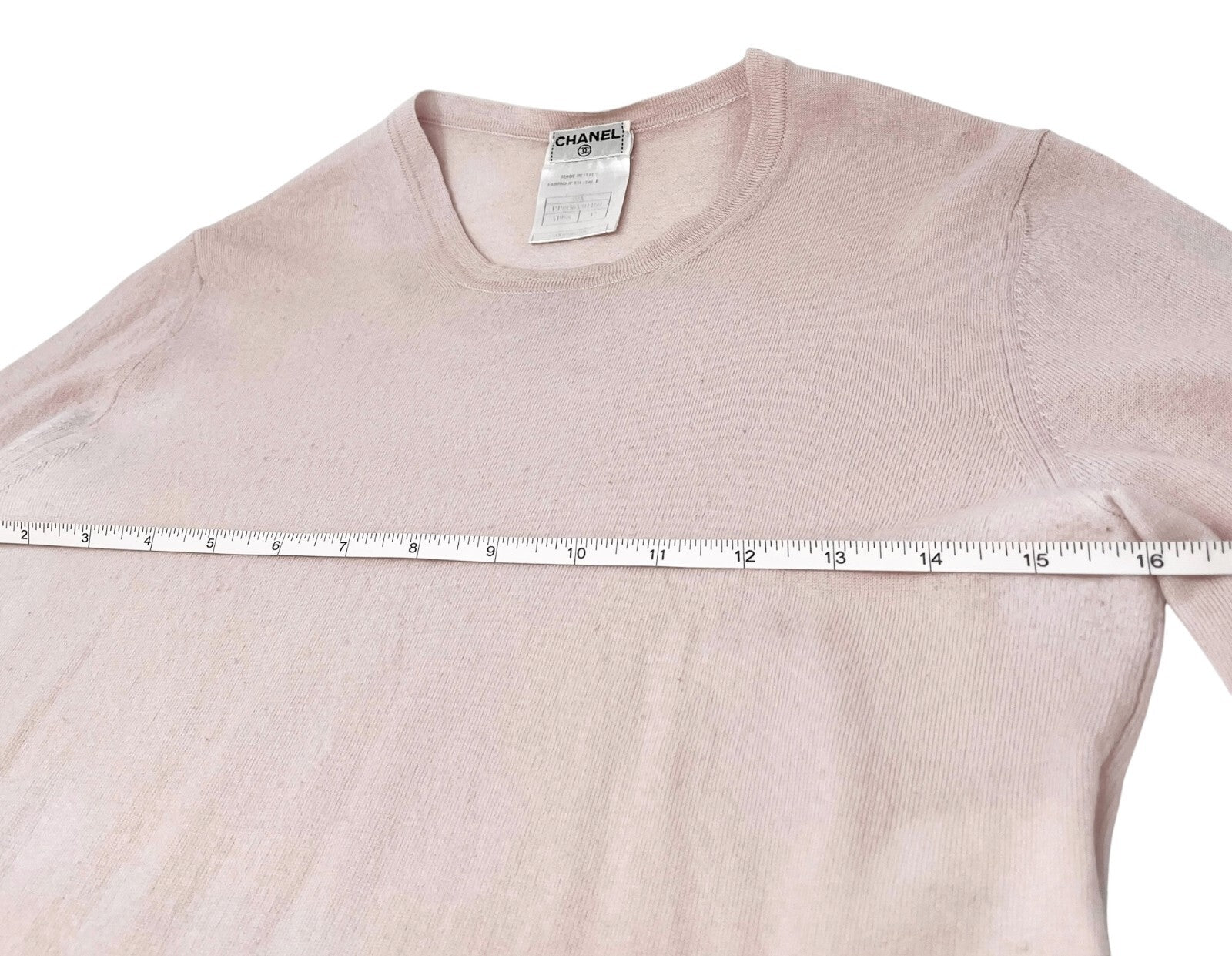 CHANEL Vintage 02A CC Logo Sweater Top #42 Knit Pullover Pink Black Wool RankB