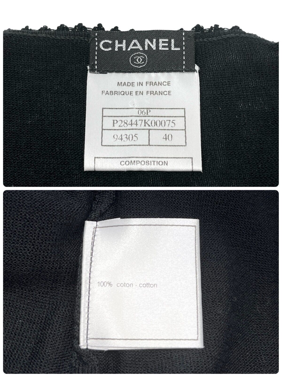 CHANEL Vintage 06P CC Logo Camisole #40 Black Cotton