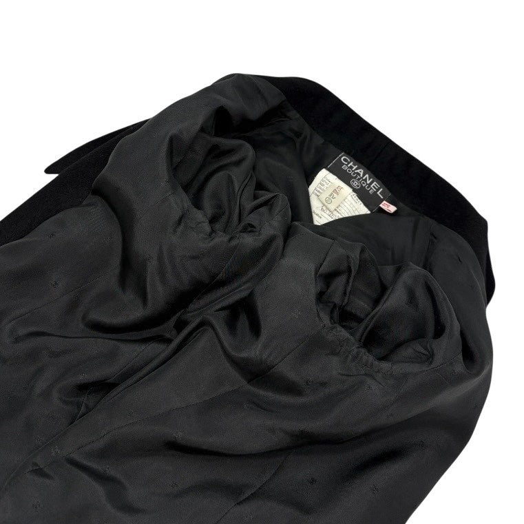 CHANEL Vintage CC Mark Logo Jacket #38 Button Pocket Black Gold Cashmere
