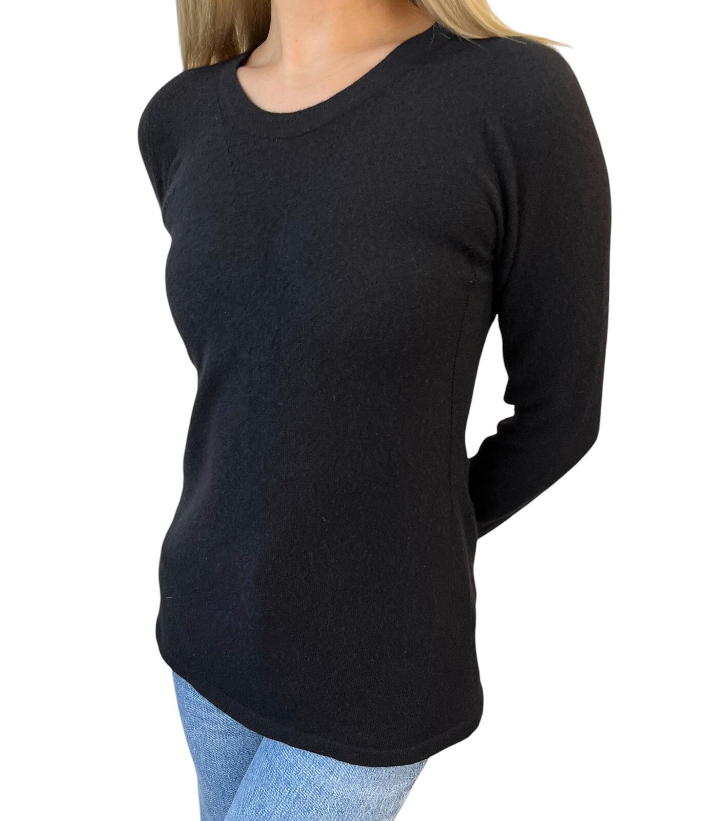 CHANEL Vintage 02A CC Mark Logo Sweater Knit Top #42 Black Cashmere Long Sleeve