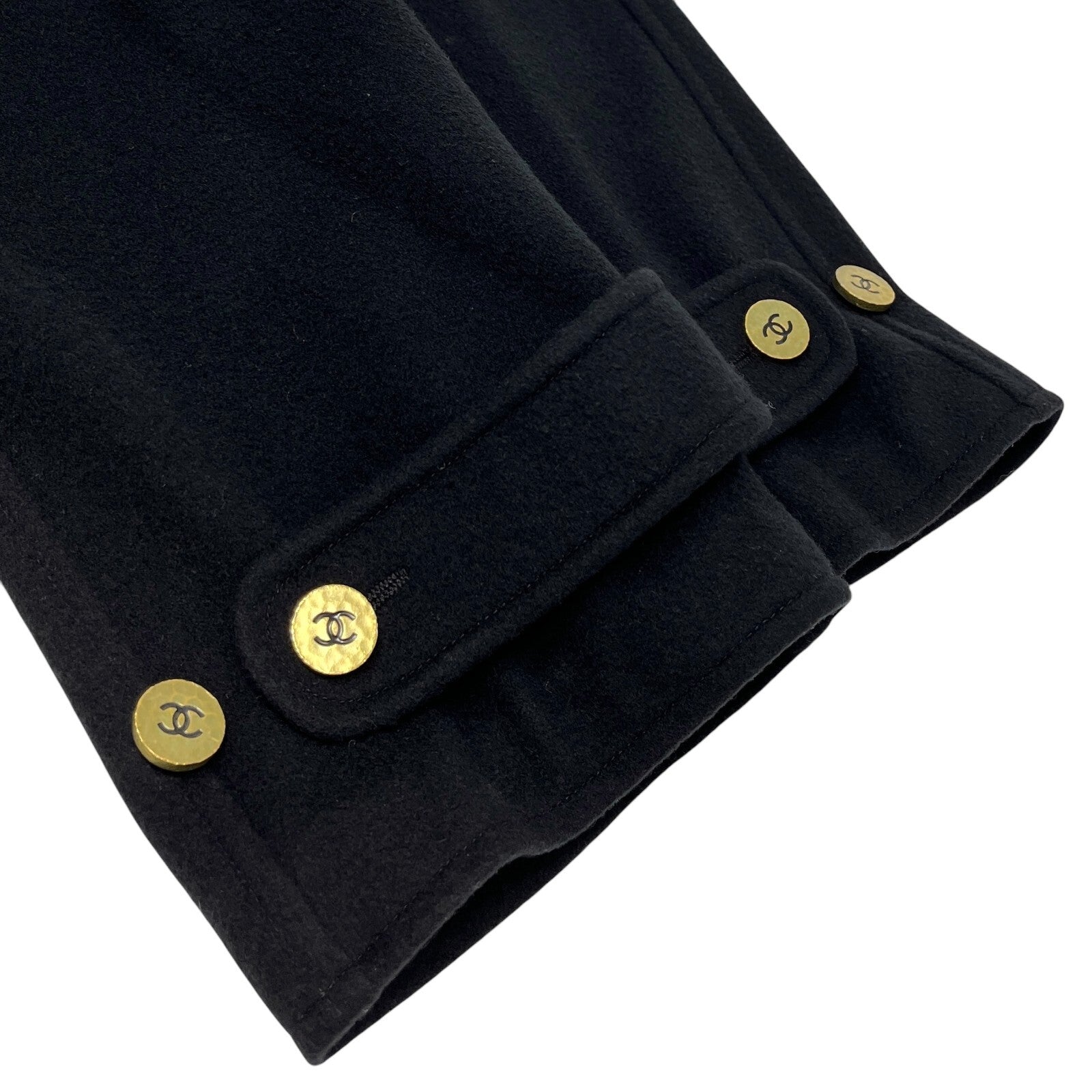 CHANEL Vintage 94A CC Logo Long Jacket Coat #36 Button Black Gold Cashmere