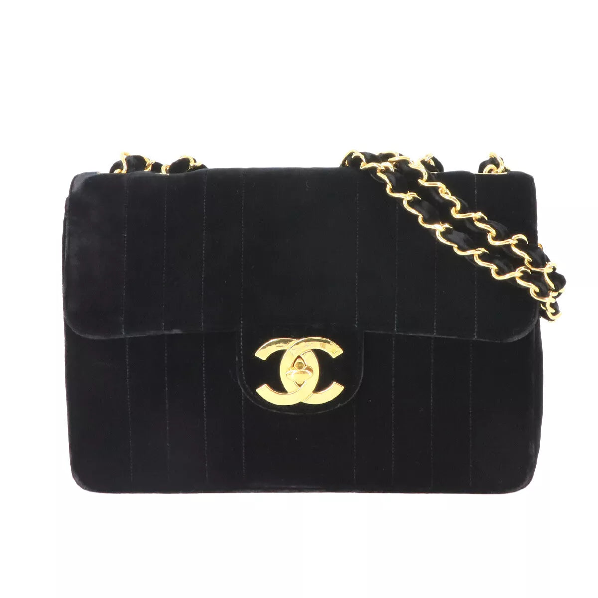 CHANEL Mademoiselle Chain Shoulder Bag Velor Black Vintage 90237180