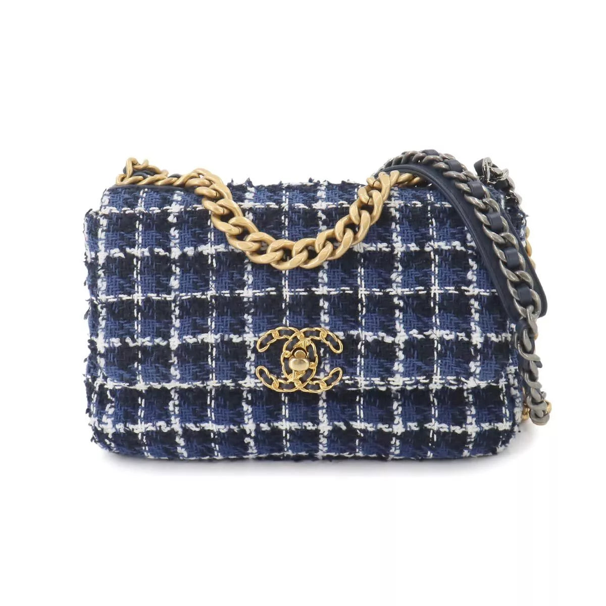 CHANEL 19 2way Chain Hand Shoulder Bag Tweed Blue AS1160 Purse 90255235