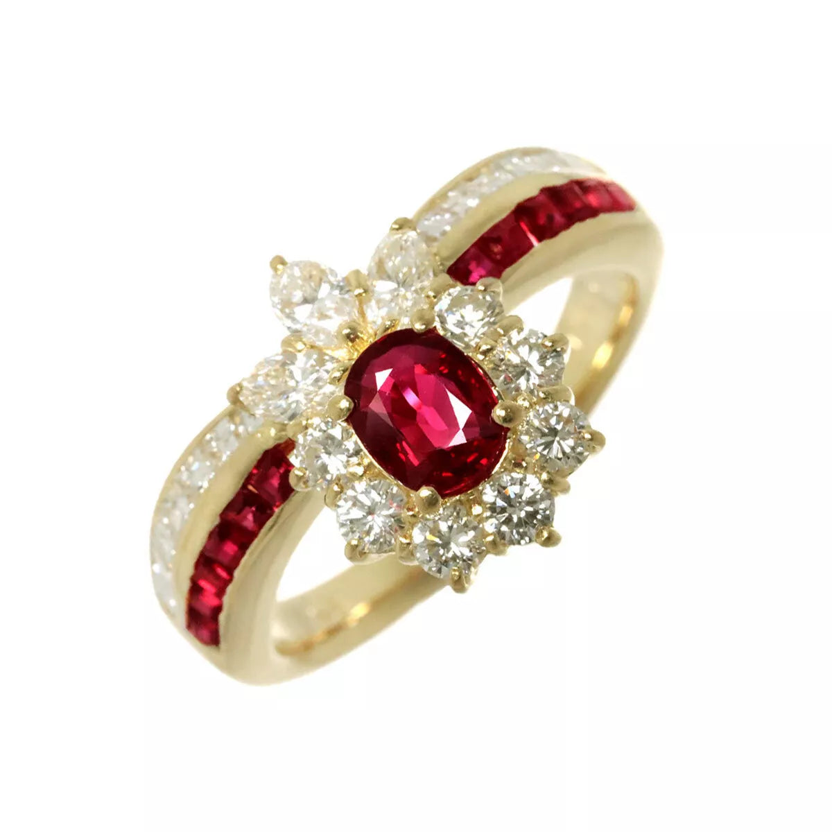 Ruby 0.57ct/0.43ct Diamond 1.19ct Ring 18K Yellow Gold 750 7.25(US) 90254585