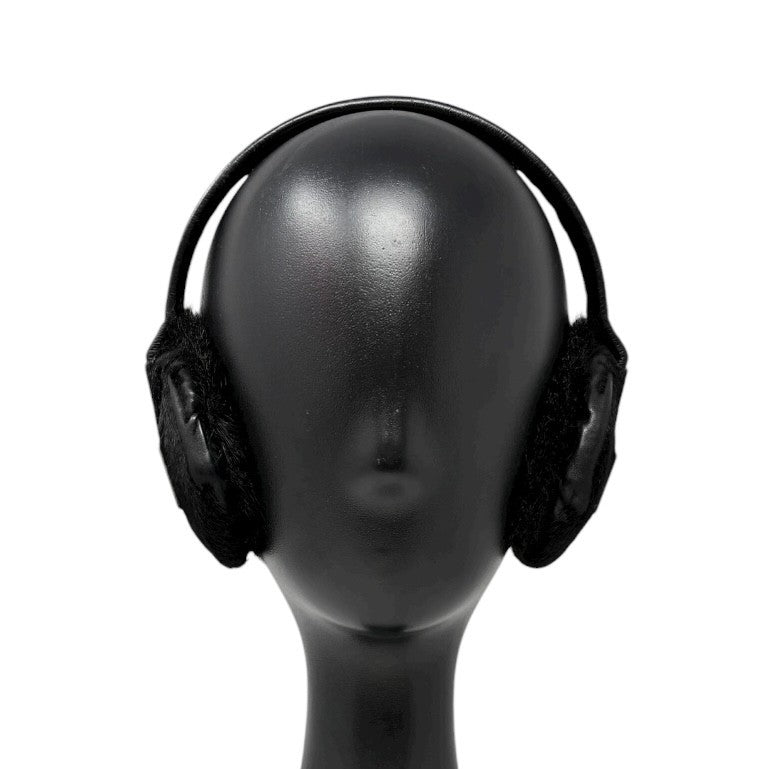 CHANEL Sport Vintage CC Mark Logo Earmuffs Black Silver Pony Calf Hair Leather