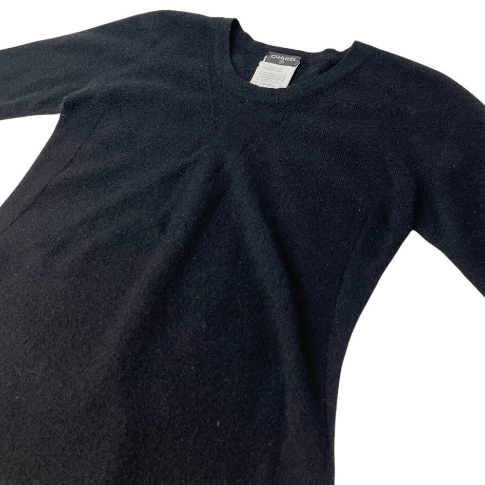 CHANEL Vintage 02A CC Mark Logo Sweater Knit Top #42 Black Cashmere Long Sleeve
