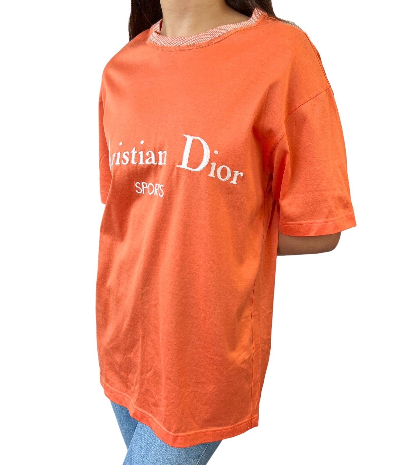 Christian Dior Sports Vintage Big Logo T-shirt #M Top Orange Cotton