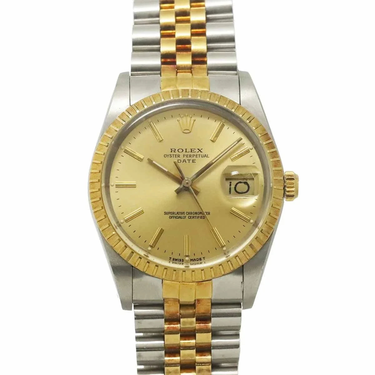 ROLEX Oyster Perpetual Date 15053 Serial R 750 YG Automatic White Dial 90335841