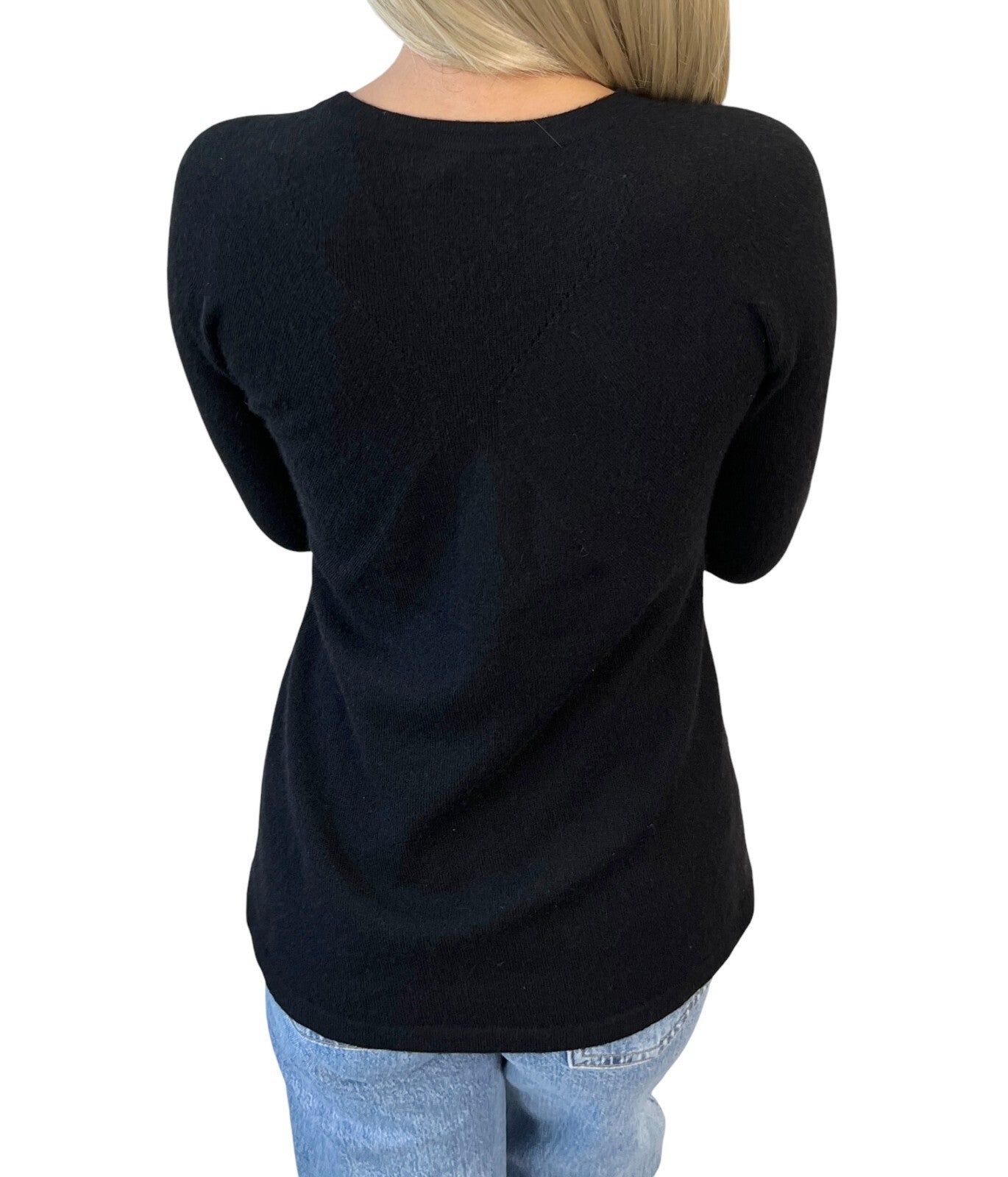 CHANEL Vintage 02A CC Mark Logo Sweater Knit Top #42 Black Cashmere Long Sleeve