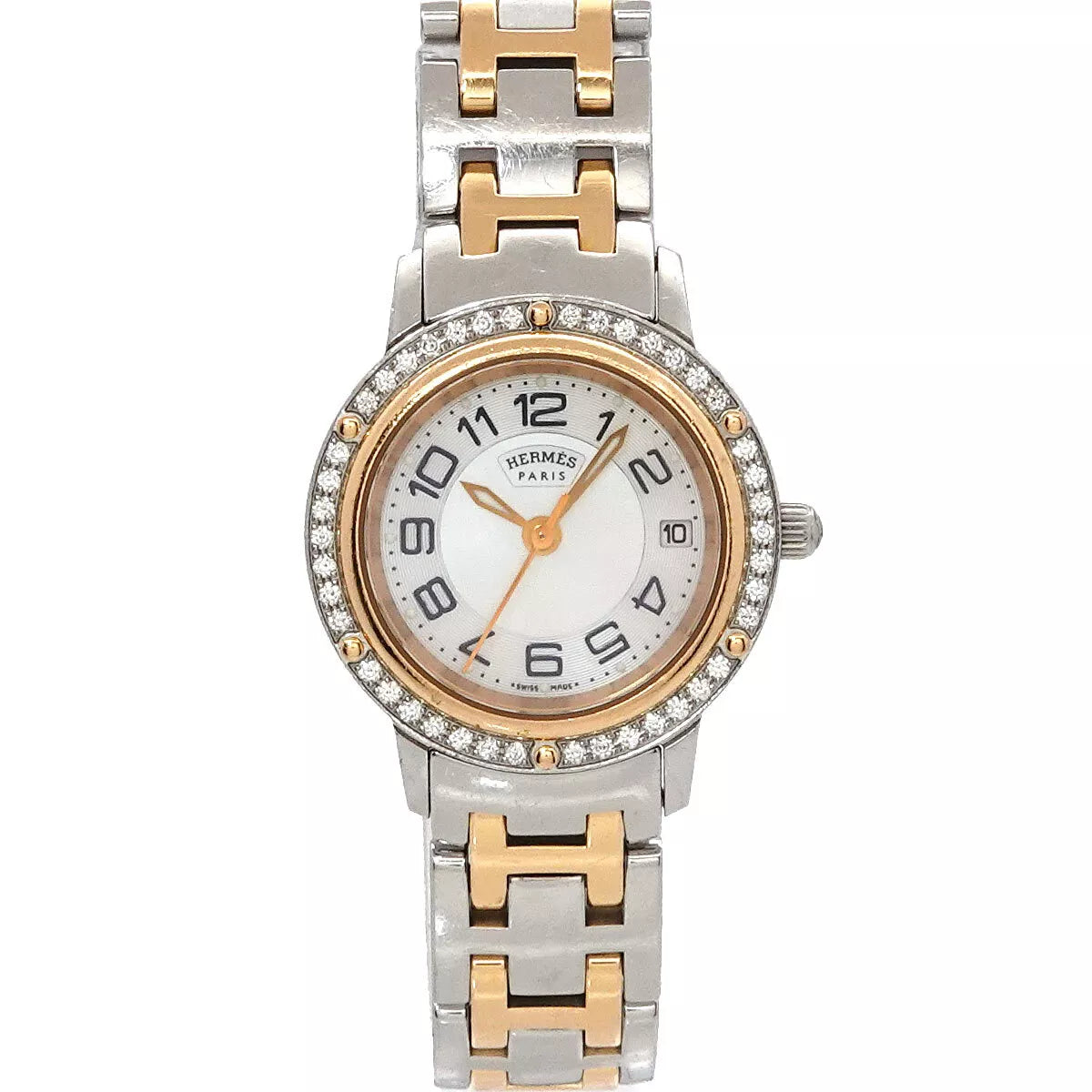 HERMES Clipper Nacre CP1.222 Diamond White Shell Dial Ladies Watch 90244268