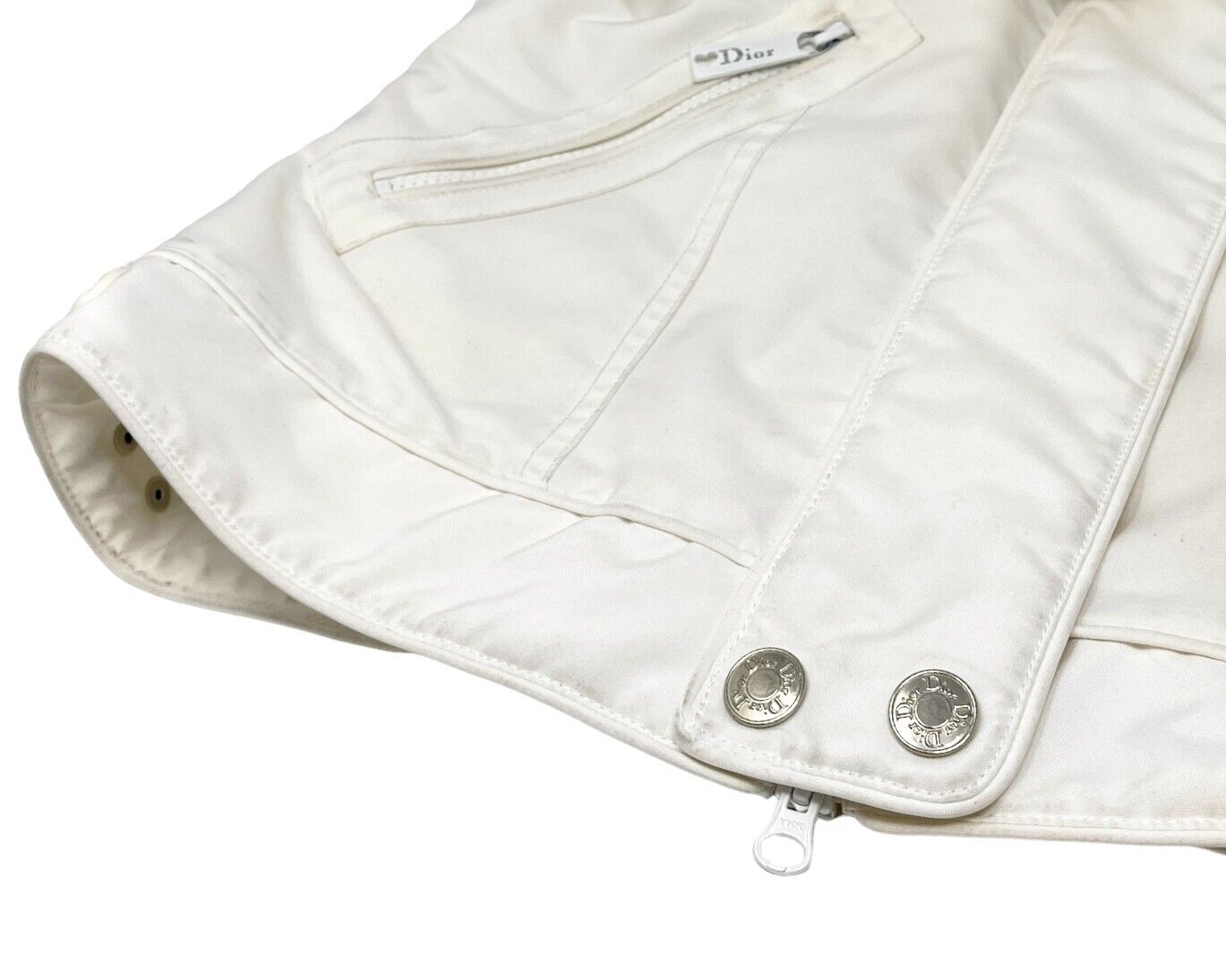 Christian Dior Vintage Logo Puffer Jacket #40 Zip White Silver Polyester