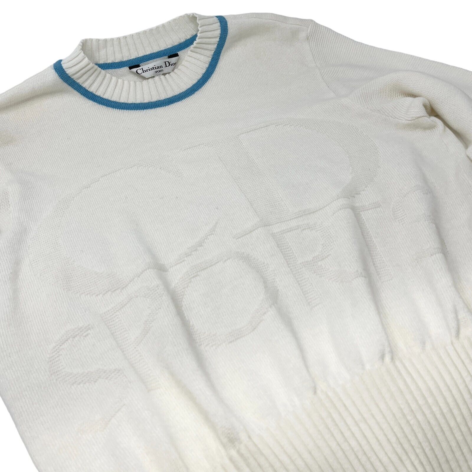 Christian Dior Sport Vintage Big Logo Knit Top #L Pullover White Cotton