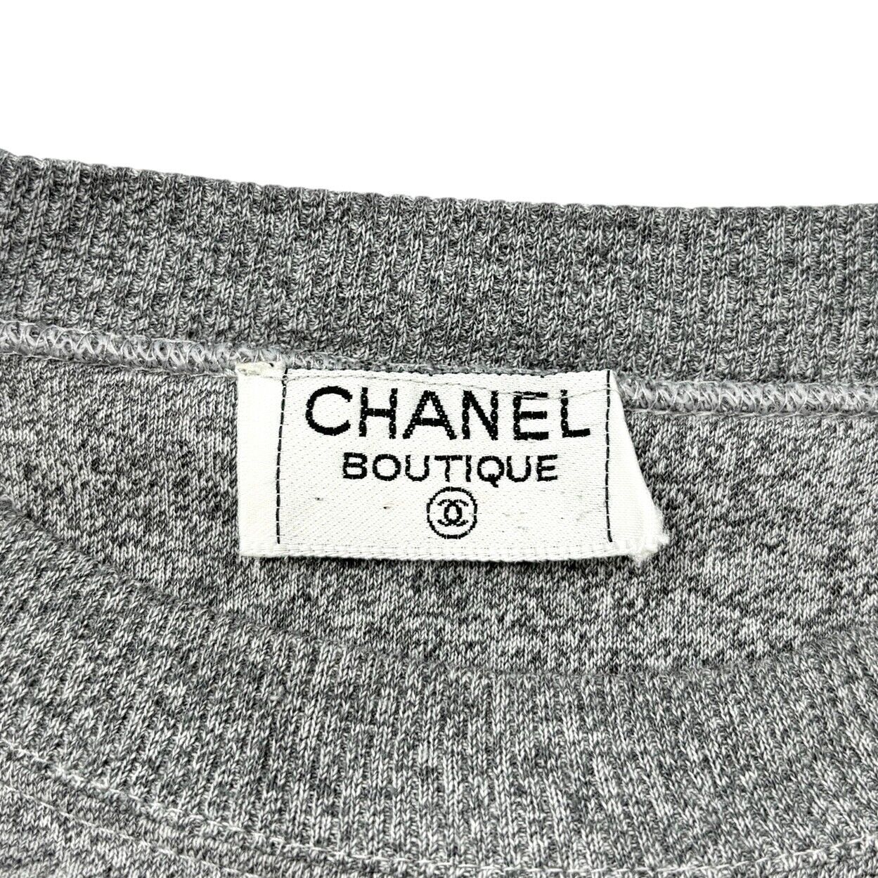 CHANEL Vintage 1990s CC Logo Sweatshirt Top Gray Black Long Sleeve