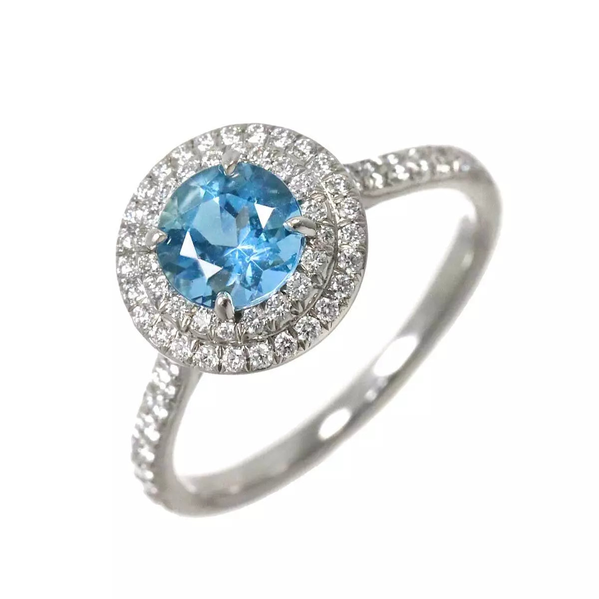 TIFFANY CO. Aquamarine Diamond Ring Pt Size7.25-7.5(US) 90252900