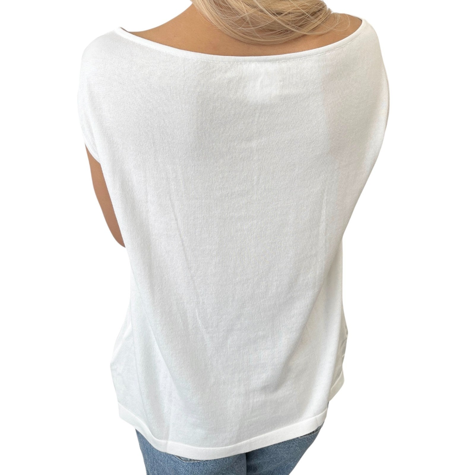 CHANEL Vintage 07P CC Logo Summer Knit Top Tank #38 Boat Neck White Sleeveless