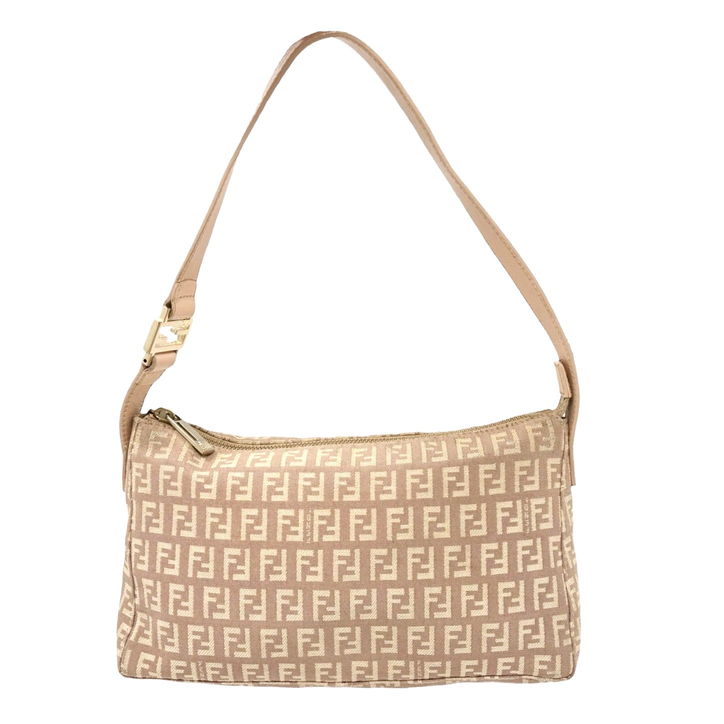 FENDI Vintage Logo Zucchino Monogram Shoulder Bag Pochette Beige Pink Cotton