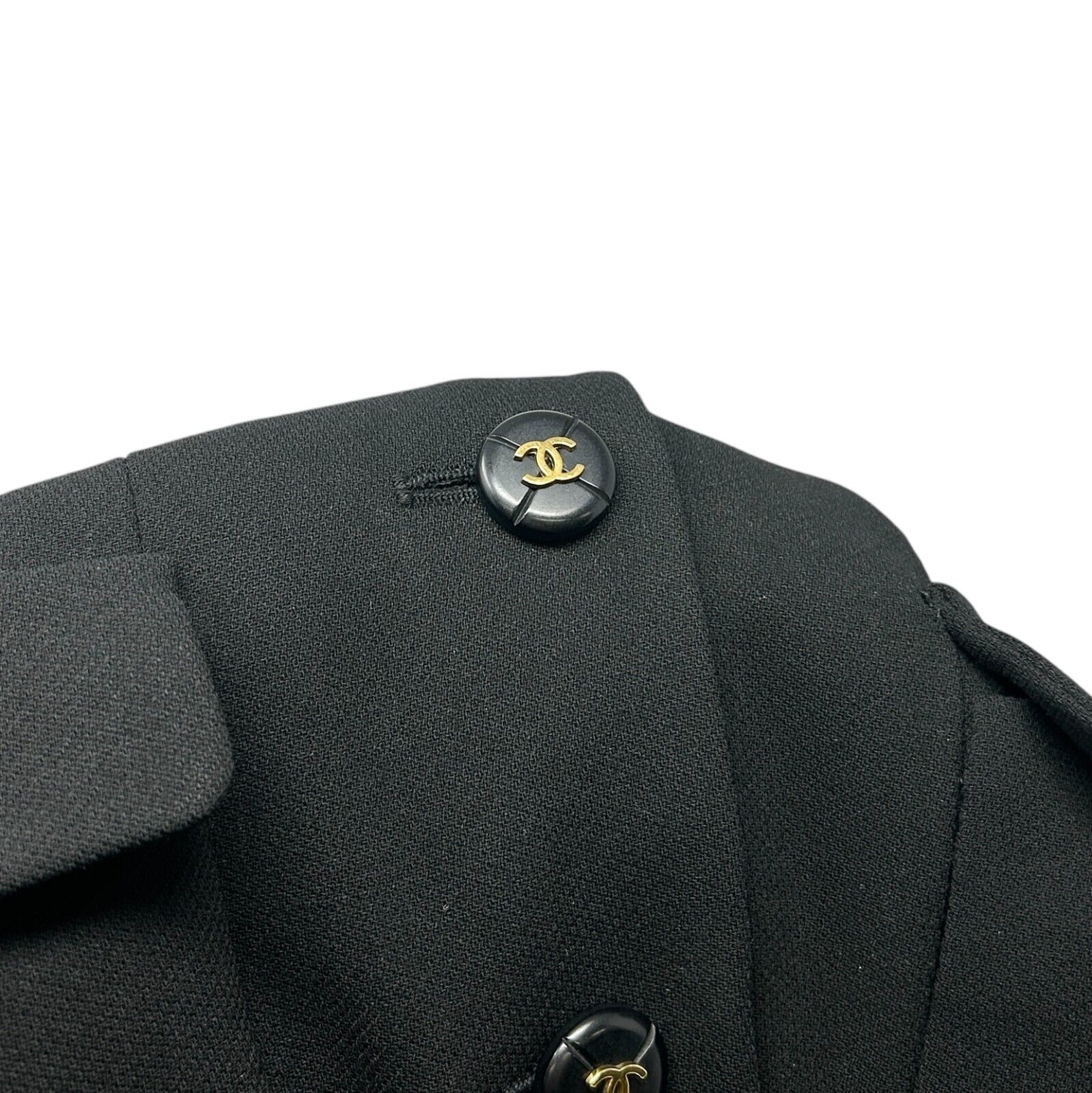 CHANEL Vintage 95P CC Mark Logo Long Sleeve Jacket Black Gold Wool Button