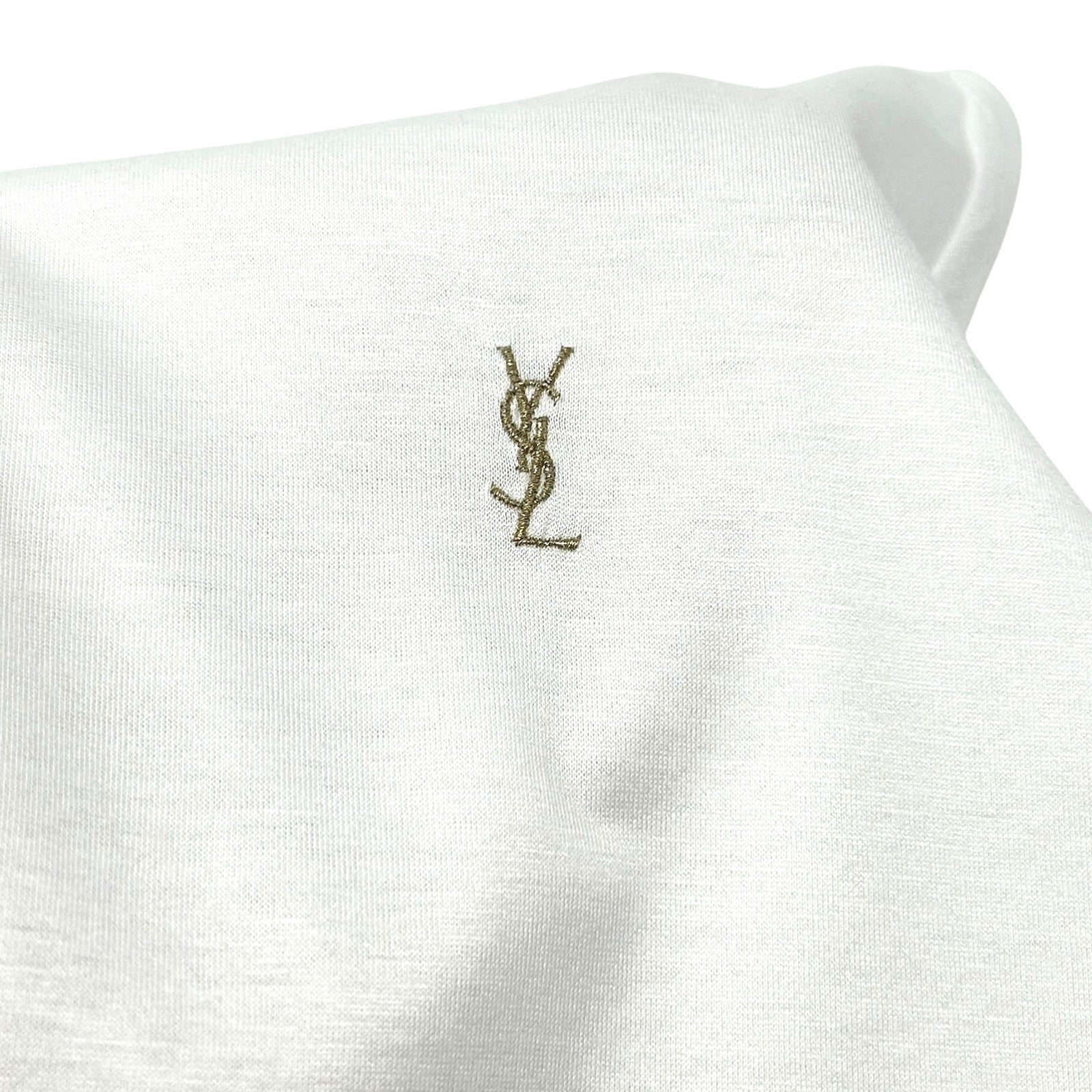 Yves Saint Laurent Vintage YSL Logo T-shirt Top #M White Gold Cotton Glitter