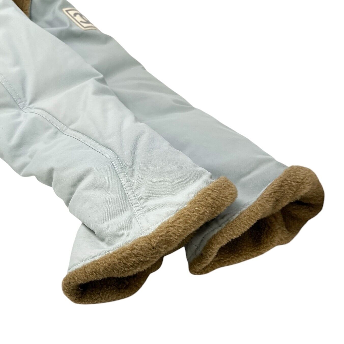 CHANEL Sport Vintage 01A CC Logo Ski Wear Jacket #36 Blue Brown Cotton Fur Zip