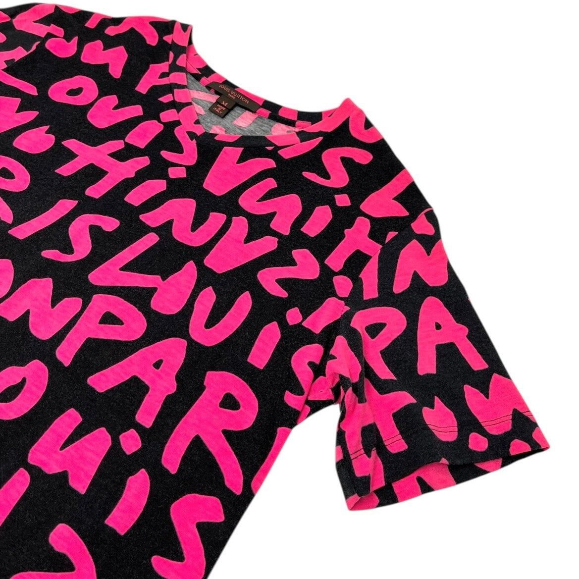 LOUIS VUITTON Vintage LV Logo Graffiti Print T-shirt Top #M Black Pink Cotton
