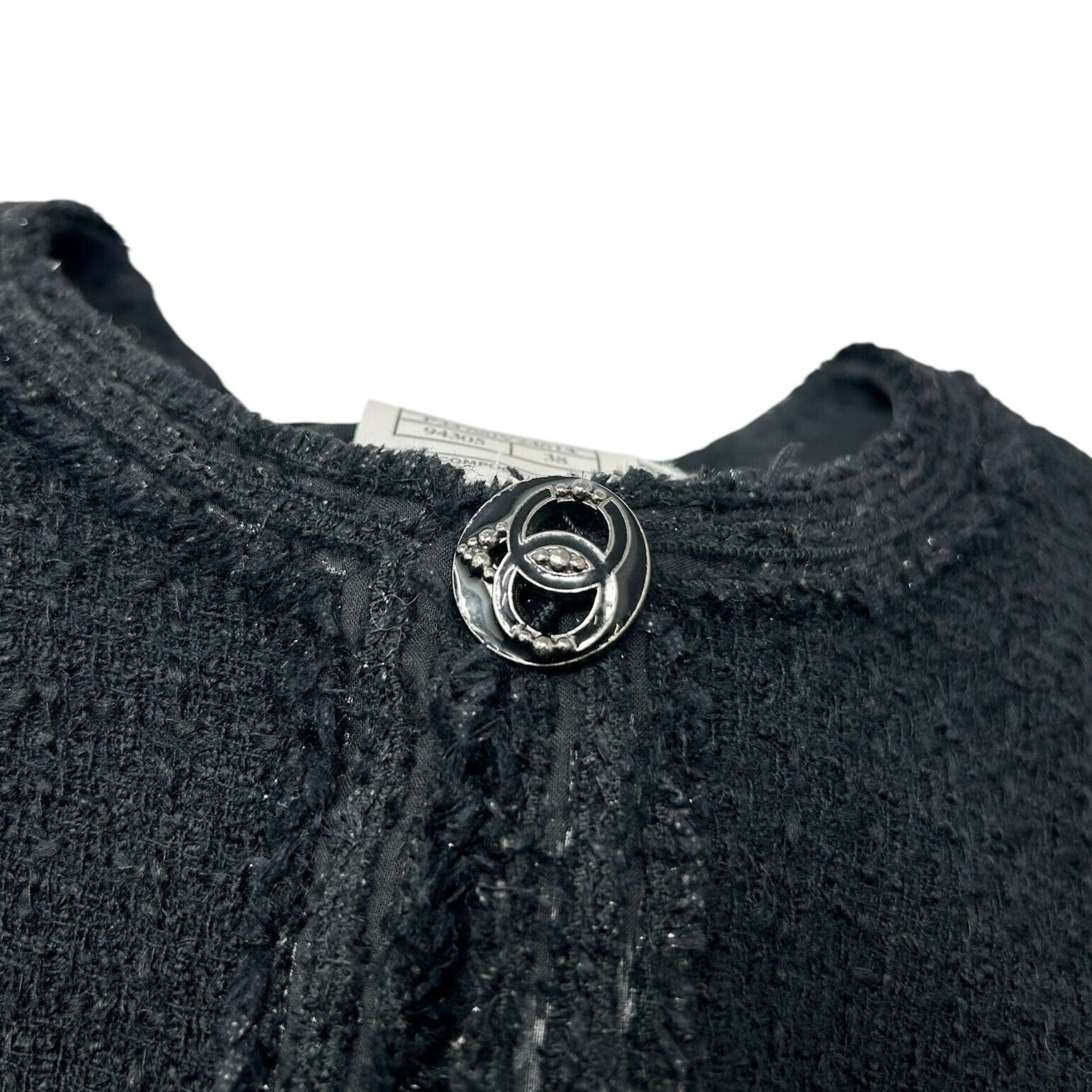 CHANEL Vintage 09C CC Mark Logo Jacket #38 Black Silver Wool Heart Glitter