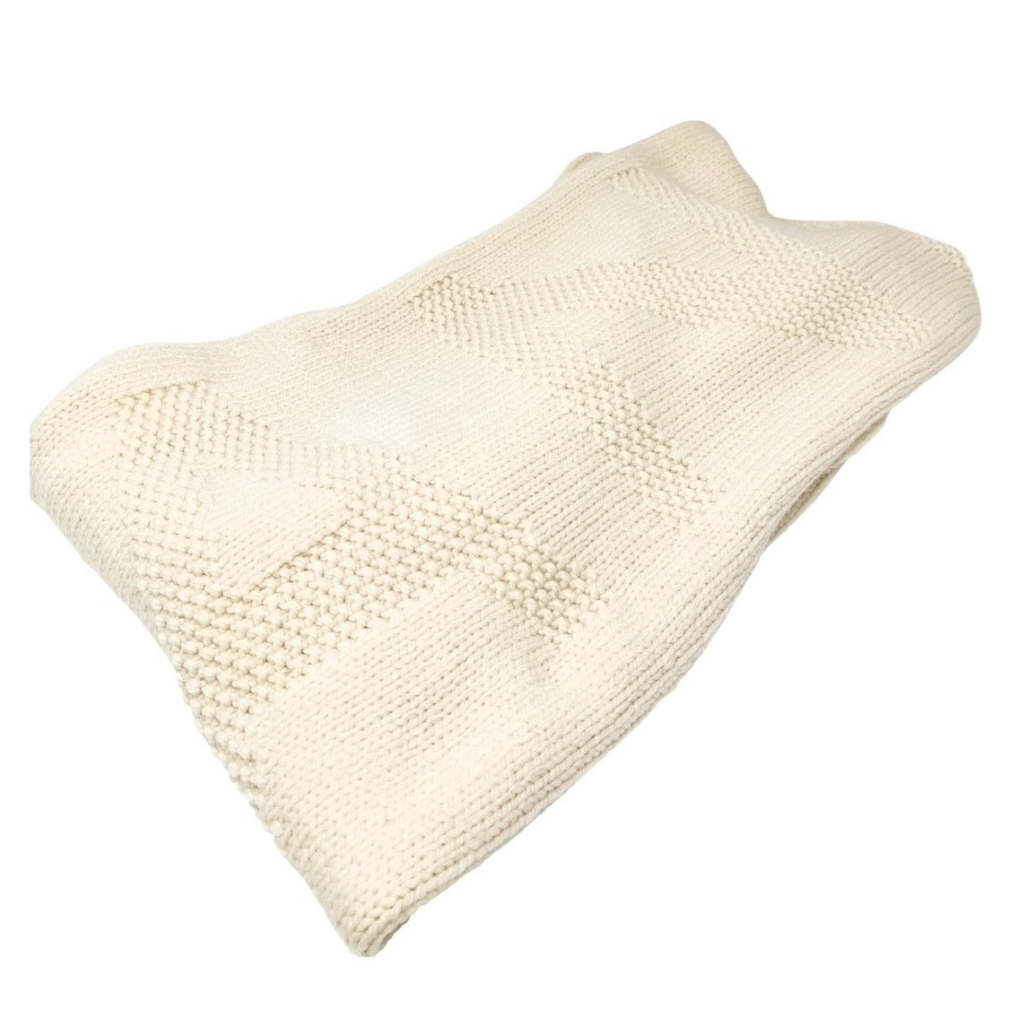 CHANEL Vintage CC Mark Logo Knit Muffler Scarf Wrap Accessory Cream Wool Stitch