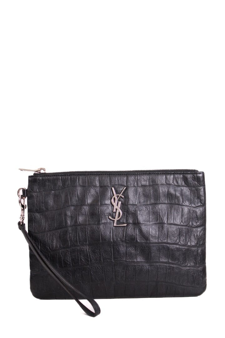 Saint Laurent Saint Laurent Croc Effect Wristlet Clutch Black