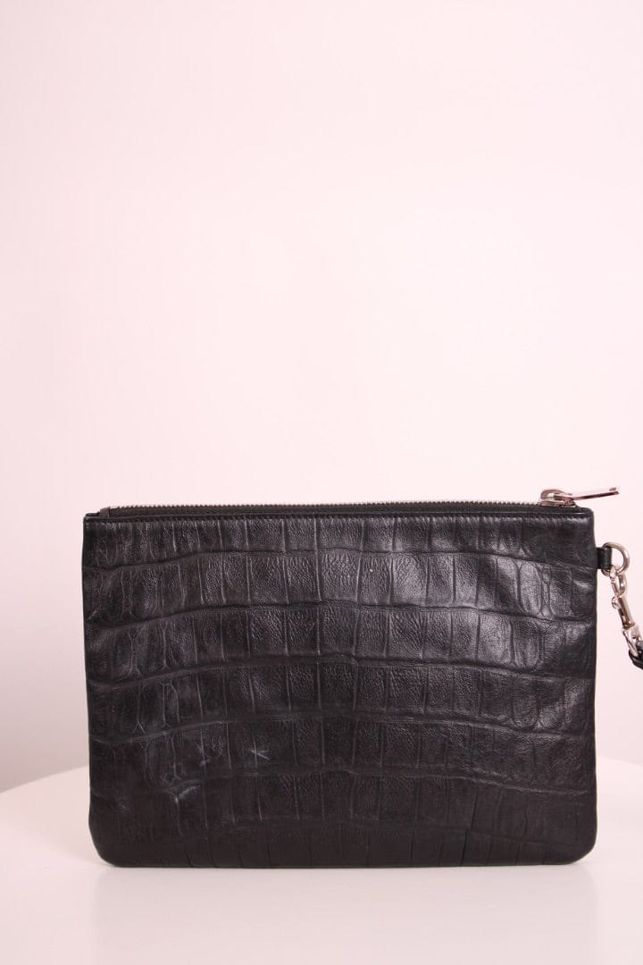 Saint Laurent Saint Laurent Croc Effect Wristlet Clutch Black