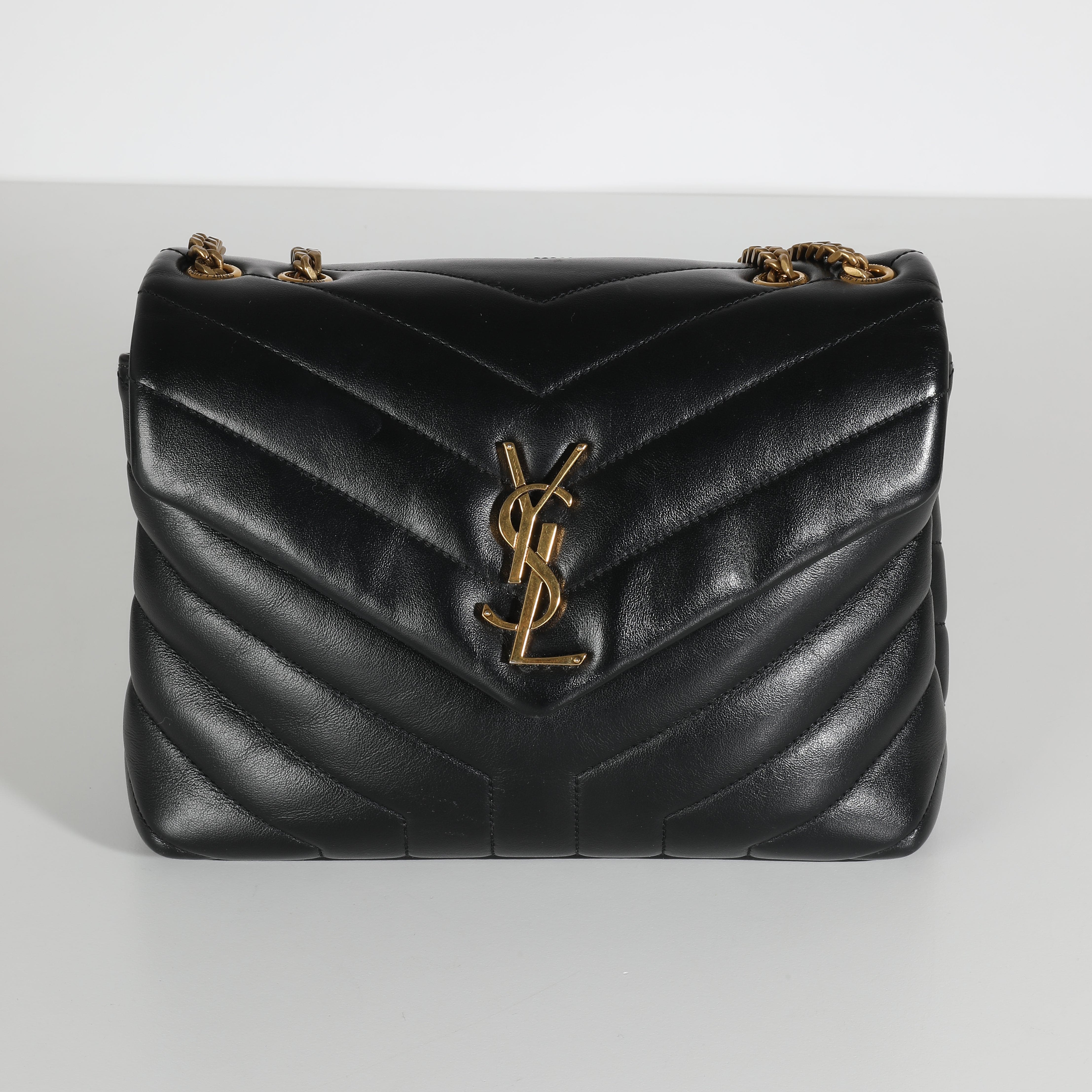 YSL Black Quilted Calfskin Monogram Small Loulou Chain Bag