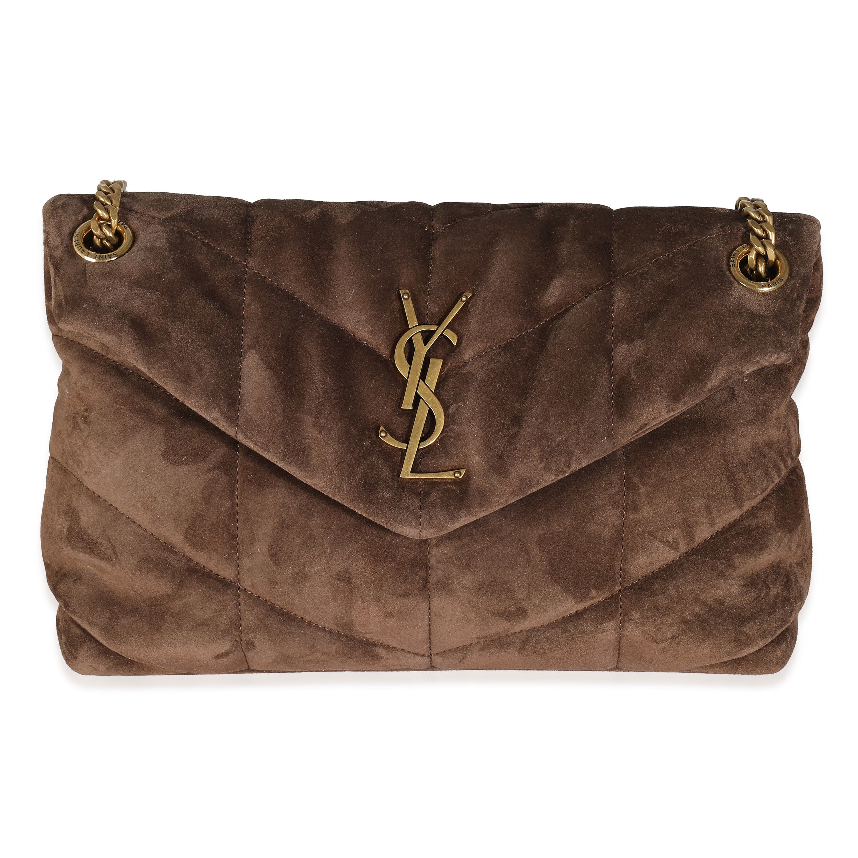 Saint Laurent Saint Laurent Brown Quilted Suede Small Puffer Bag