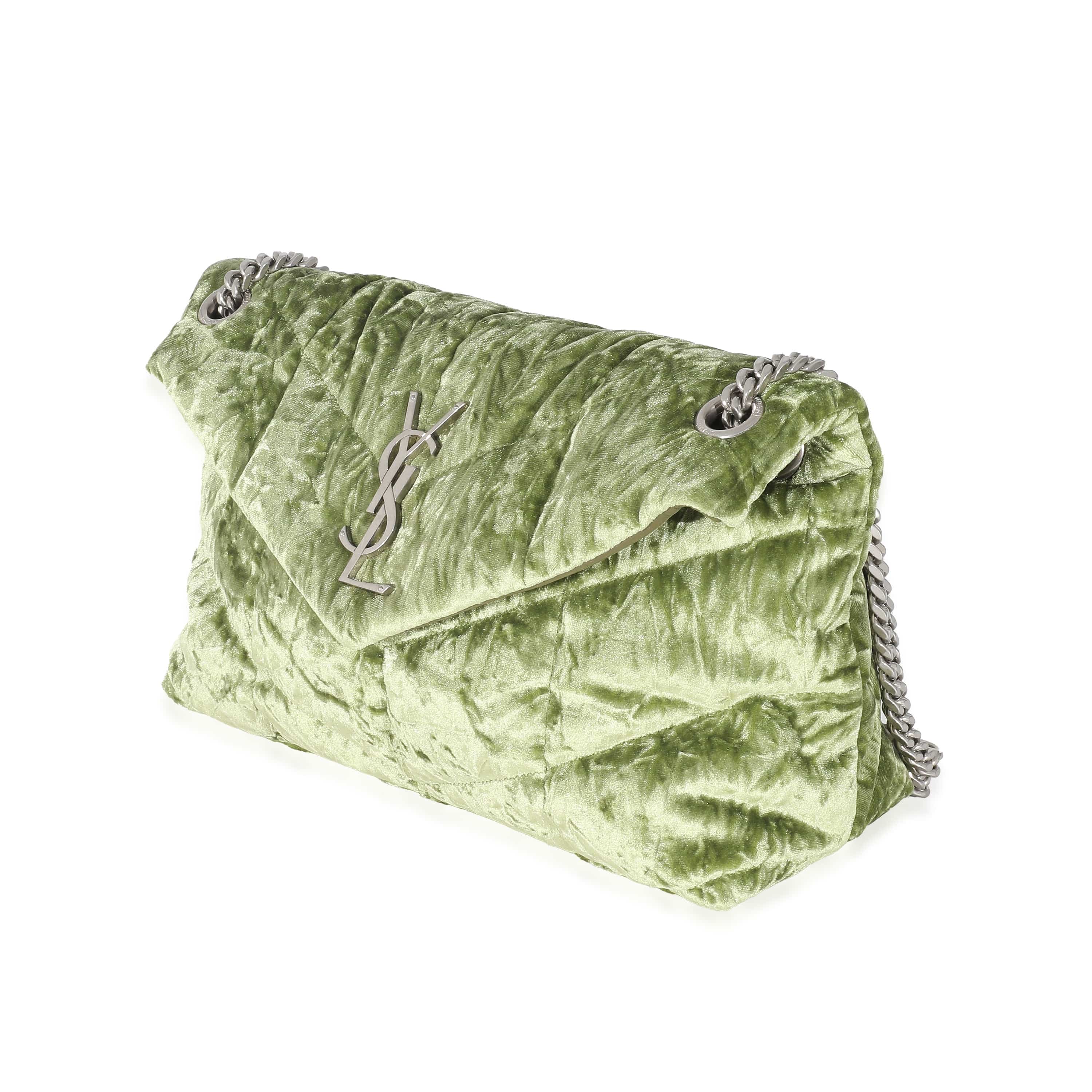 Saint Laurent Saint Laurent Green Crushed Velvet Small Loulou Puffer Bag