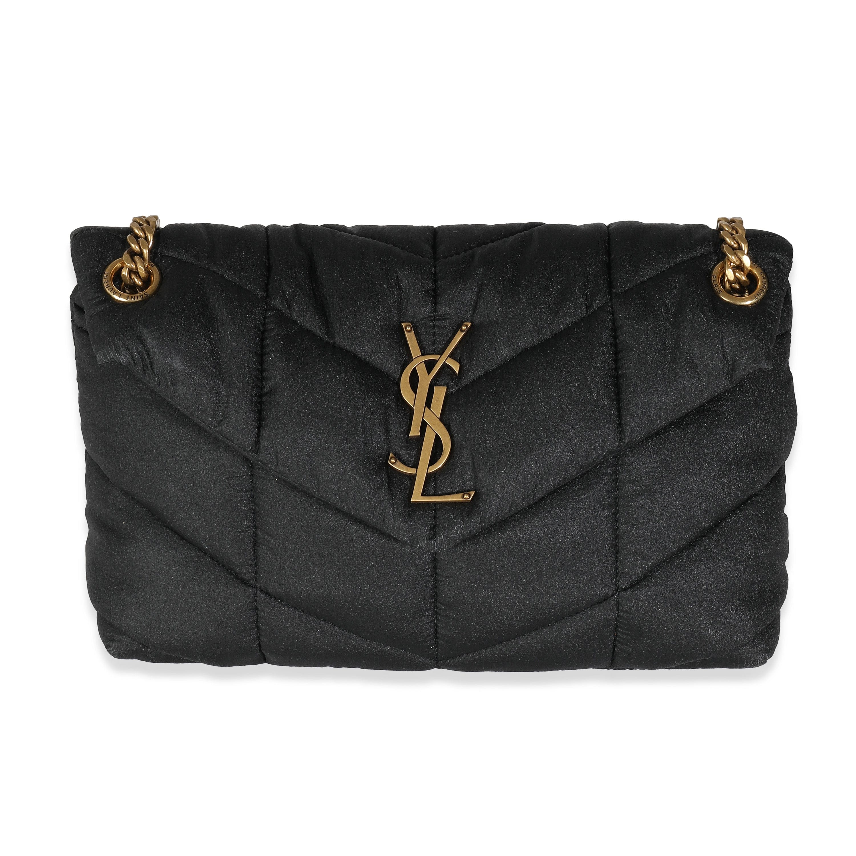 Saint Laurent YSL Black Quilted Nylon Small Lou Puffer Chain Bag