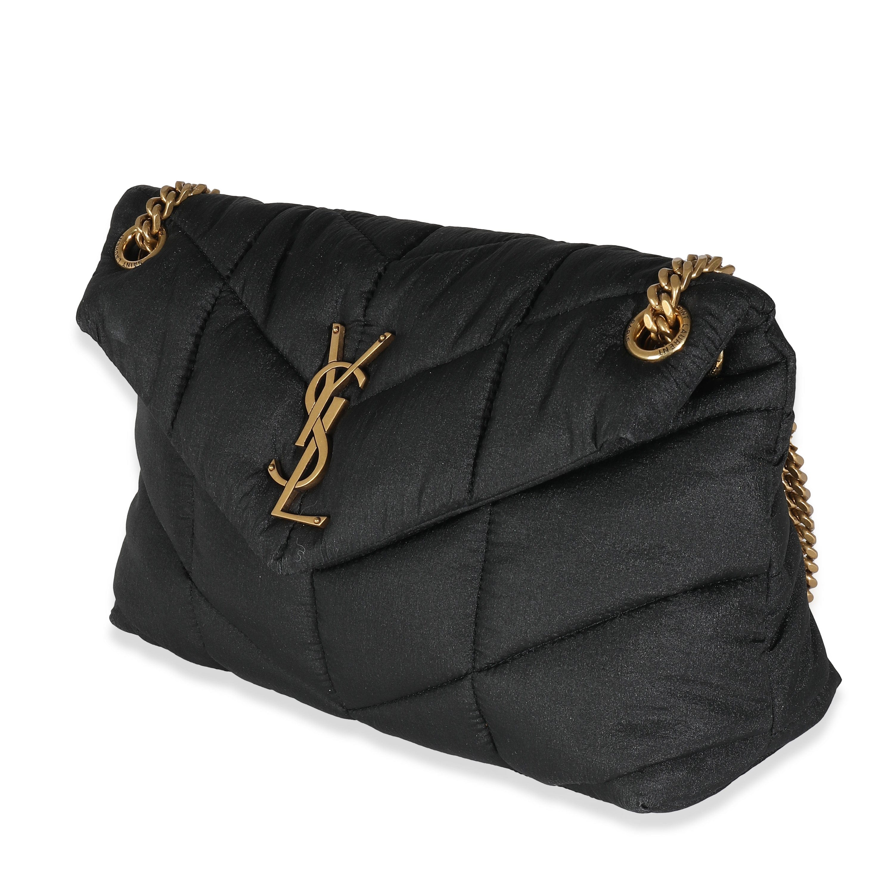 Saint Laurent YSL Black Quilted Nylon Small Lou Puffer Chain Bag