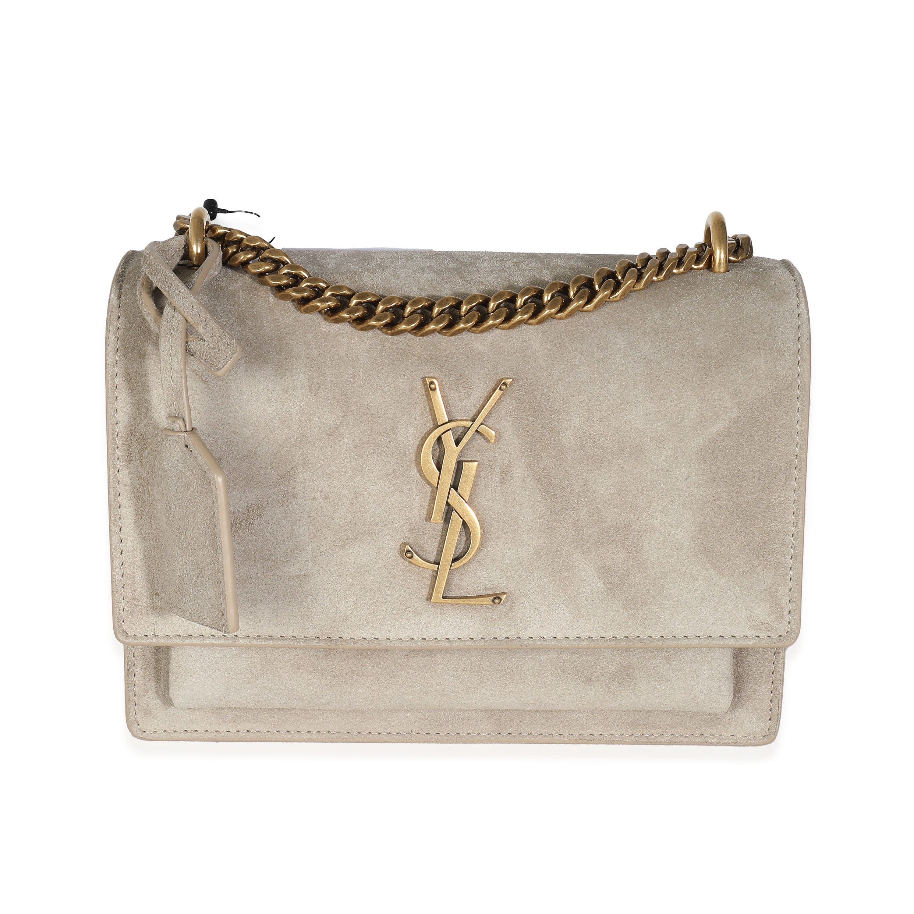 Saint Laurent YSL Matt Gold Suede Small Sunset Chain Bag