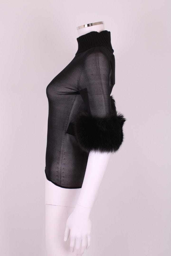 Saint Laurent Saint Laurent Sheer Faux Fur Cuff Top Black S