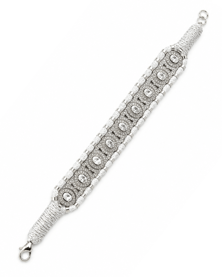 Sanjeeta HOC Diamond-encrusted Sterling Silver Friendship Bracelet with Topaz Stones in Silver Thread